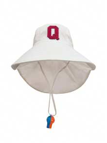 1 pieza Sombrero de chal con bordado de letras A-Z 26, gorra con bordado de letras, sombrero de sol de ala ancha y malla transpirable, silbato, color aleatorio - 1PC - Ver 32
