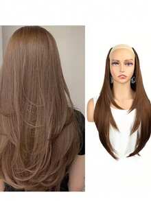 1pc U-Shaped Layered Curly Wig, Invisible Seamless Long Straight Hair Extension, Faux Leather Hairpiece - Multicolor - View 13