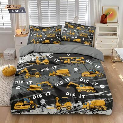 This Stylish 3-Piece Grey Excavator Pattern Bedding Set Includes One Duvet Cover And Two Pillowcases (Unfilled). High-Definition Dyed, 100% Polyester Fabric, Soft And Comfortable, Zip Closure, Machine Washable, Suitable For Home Bedrooms, Guest Rooms, Travel Camping, And Dormitories.