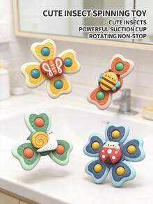 4pcs/Set Cute Insect Shaped Suction Cup Rotating Toys, Sensory Bath Toys, Helps Soothe Emotions And Sleep, Suitable For Bathtub, Sticks To Smooth Surfaces - Multicolor - View 6
