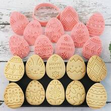 10pcs/Set Cartoon Easter Cookie Cutters, Easter Egg Shaped Biscuit Mold, Fondant Baking Tools - Pink - View 9