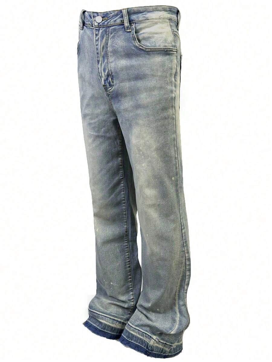 Quần jeans nam dáng suông, nhẹ, chất liệu nhẹ, kiểu dáng công sở thường ngày, có cúc cài phía trước, kiểu dáng thoải mái, thích hợp cho mọi mùa. - Màu xanh Bạc hà - Xem 1