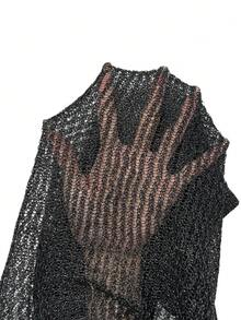 Women's Black Sequin Knit Tank Top | Crew Neck Sleeveless Sparkly Crop Top For Party & Night Out Summer - Black - View 10