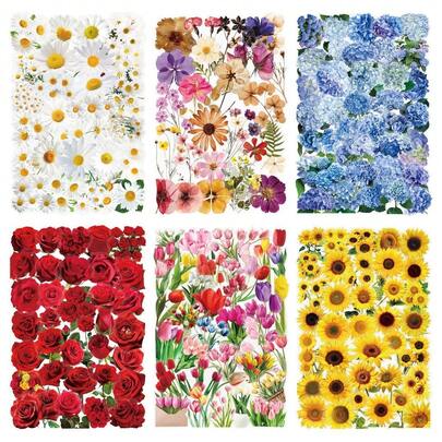 50 Pcs Transparent Flower & Plant Stickers - PET Decorative Craft Supplies For Journals, Notebooks, Tablets, Phone Cases & Water Cup DIY