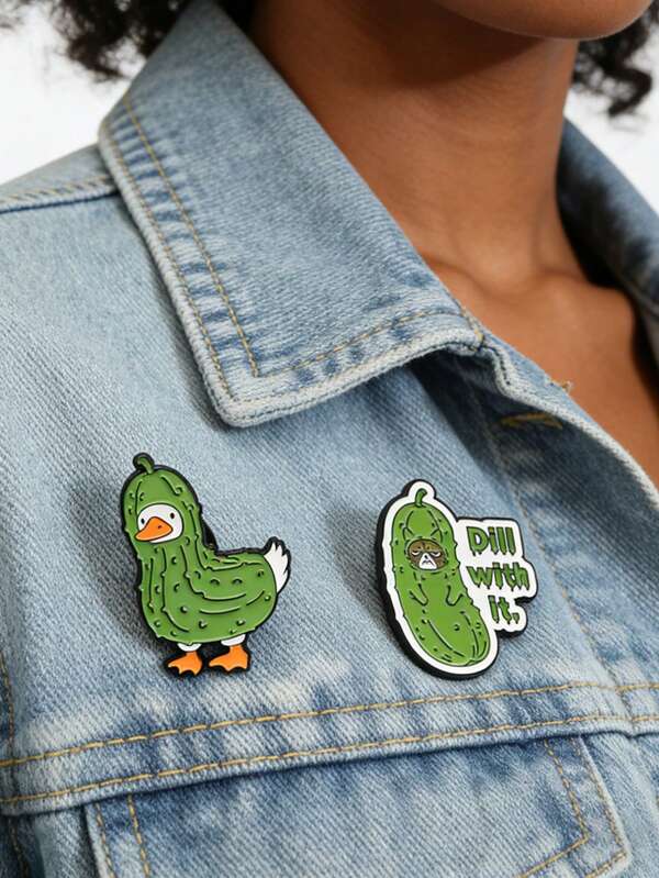 1Set Cartoon Pickled Duck & Cat Brooch Enamel Pins Pickle Clothes Hat Cat With ItBrooches Bag Lapel Badge Fashion Jewelry Gift