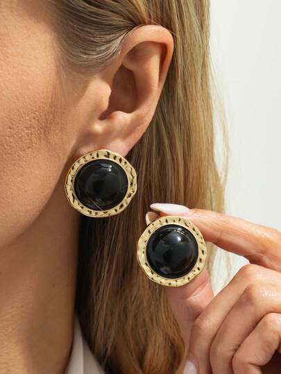 2pcs/Set Luxurious Geometric Vintage Faux Gemstone Charm Metal Teardrop Earrings, Elegant & Fashionable For Wedding, Party, Vacation, Casual Wear, Street Style, Women & Couples, Holiday & Birthday Gift