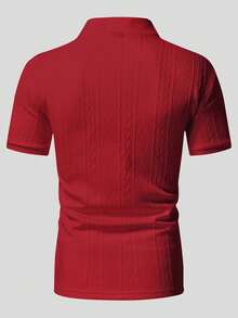 Men's Short-Sleeved Polo Shirt, Minimalist And Elegant, Made From Textured Jacquard Fabric In A Solid Color. Perfect For Leisure, Holidays And Outings, Making It An Ideal Gift For Family And Friends. - 紅色 - 查看 8