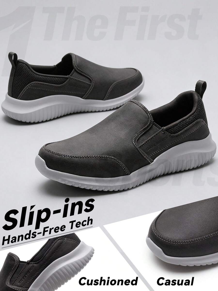 Skechers 透气记忆棉休闲鞋,低帮轻便男鞋,适合室内/室外日常活动,也适合老年人/父亲穿着,型号 8790000 - 炭灰色 - 查看 1