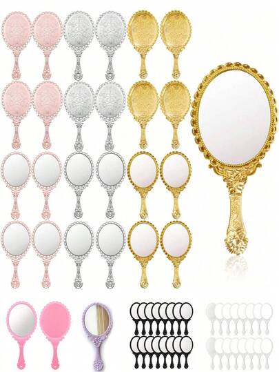 1/2/4/10/16/20 piezas Espejo de mano vintage, Espejo de princesa dorado flotante compacto, Espejo de maquillaje portátil, Adecuado para el aula, fiestas infantiles, viajes y otros pequeños regalos con tema de princesa