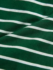 Camiseta de cuello redondo de manga corta con rayas retro de punto para hombres, parte superior casual con puños acanalados - Verde - Ver 5