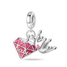 1件镀银粉色系列时尚包包公主裙皇冠高跟鞋发光皇冠妆容精致三件套吊坠马尾辫女孩双辫女孩串珠适合原创蛇形手链项链手链串珠DIY珠宝制作奢华女友礼物 - 粉色 - 查看 14