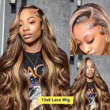 NARNI 28 Inch 13x6 Honey Blonde Ombre Lace Front Wig Human Hair 250 Density Highlight Body Wave Lace Front Wigs Human Hair Pre Plucked Glueless Human Hair Wig 13x4 HD Lace Frontal Human Hair Wigs For Women 4/27 Brown Colored Lace Front Wig - S4/27 - 查看 4