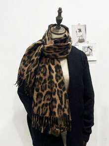 1 st Elegant Leopardmönstrad Varm Smal Halsduk/Sjal, Mysigt Djurmönster, Vinter - Kaki - Visa 3