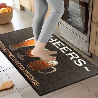 1pc Beer Themed Printed Rug, Faux Wool Mat - Highly Absorbent, Easy To Clean, Suitable For Home Decor, Farmhouse, Entryway, Indoor, Room, Kitchen, Dining Room, Small Office/Home Office, Sink, Laundry Room, Doormat, Kitchen Mat, Non-Slip Mat