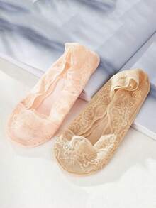 1/5/10 双装女士夏季船袜，轻薄舒适，镂空网眼透气，凉爽蕾丝不易脱落。 - 彩色 - 查看 7