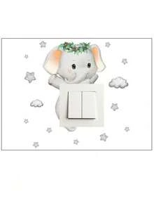 1pc New Cartoon Bear, Giraffe, Star, Elephant, Cloud Switch Sticker, Wall Decal For Bedroom, Living Room Decoration - Multicolor - View 6