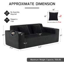 75.5" Black 3 Seater Sofa Corduroy LoveSeat Cloud Couch, Boneless Loveseats Sofa Upholstered Couch With Comfy Deep Seat,2 Cup Holders, Wide Armrests, Cloud Couch Sofa In A Box For Living Room Bedroom Office Apartment, 2 Pillows,No Assembly - 黑色 - 查看 11