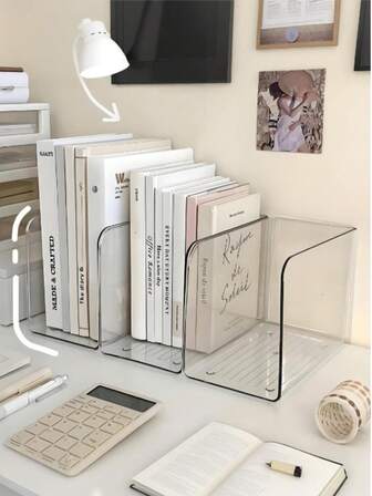 1/2/3/5pcs, Thickened Transparent Acrylic Large Capacity Bookend, Minimalist Design, Multiple Styles Available. Perfect For Bedroom Bookshelf Storage, Room Book Storage Rack, Bookshelf, Home Storage Box