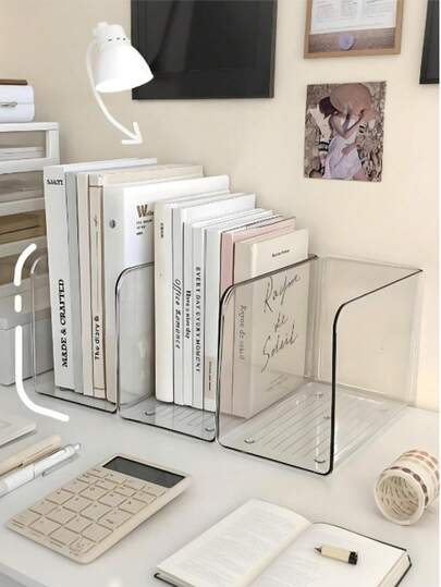 1/2/3/5pcs, Thickened Transparent Acrylic Large Capacity Bookend, Minimalist Design, Multiple Styles Available. Perfect For Bedroom Bookshelf Storage, Room Book Storage Rack, Bookshelf, Home Storage Box