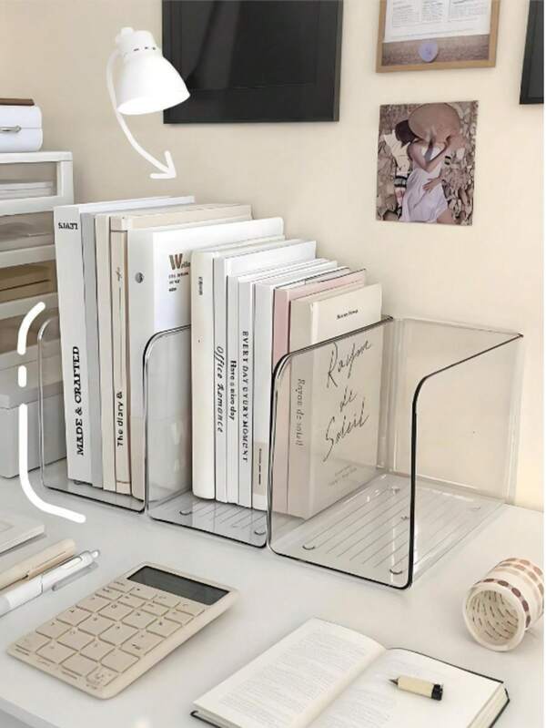 1/2pcs Thick Transparent Acrylic Large Capacity Book Stand, Minimalist Design, Multiple Styles Available. Suitable For Bedroom Bookshelf Storage, Room Book Storage Rack, Bookshelf, Home Storage Box