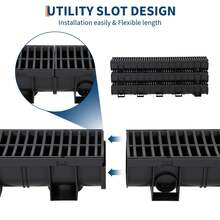 Paquete de Sistemas de Drenaje de zanjas de HDPE, Canal de Drenaje de Entrada de 5.9 Pulgadas de Ancho x 5.1 Pulgadas de Alto, con Rejillas de plástico y Tapas de Extremo, Resistente para Patio - Paquete de 3 - Ver 6