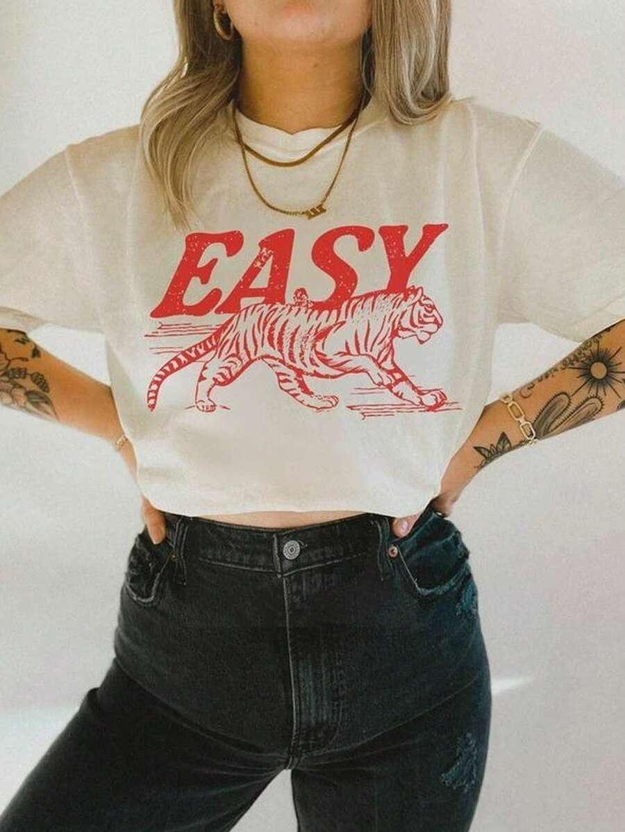 Vintage Retro Tiger T-Shirt, Vintage Distressed Tiger Shirt, Oversized Retro Tiger Tee, Grunge Indie Boho Shirt, Graphic Tee - trắng - Xem 1