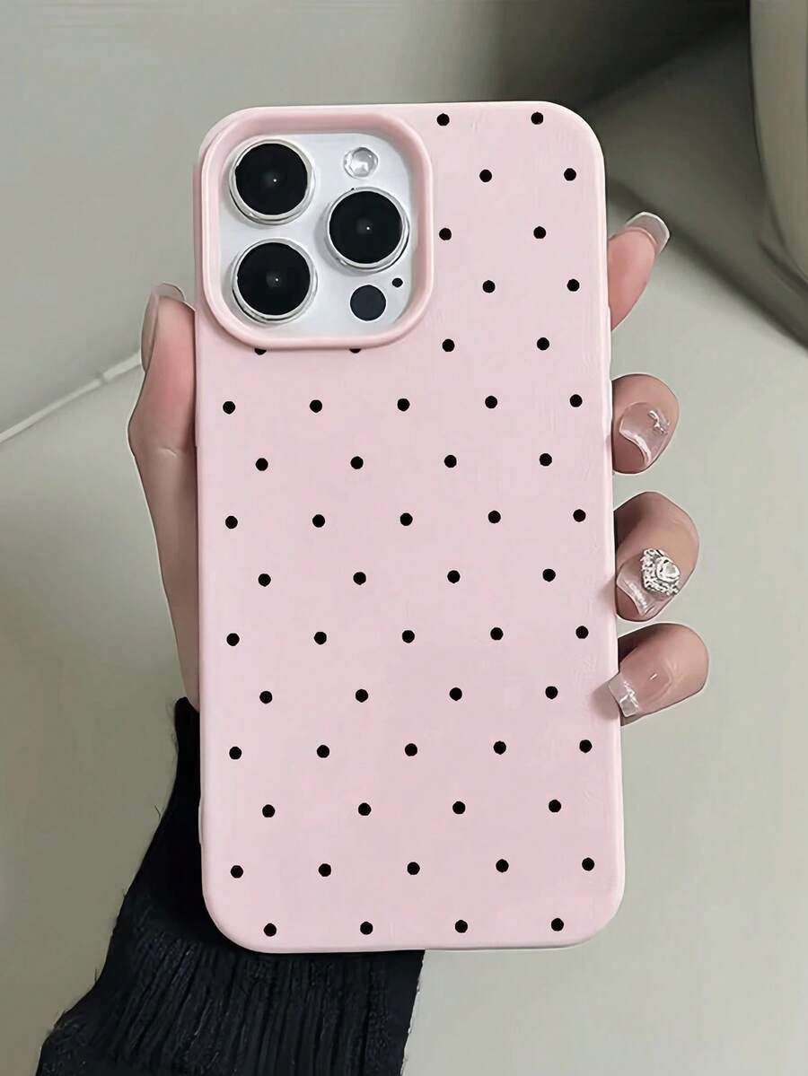 1PC 1pc Pink & Black Polka Dot Minimalist TPU Shockproof Phone Case Compatible With IPhone 17, 16, 15, 14, 13, 12, 11 Pro Max, Air Valentine's Day Phone Cases - Nhiều màu 2 - Xem 1
