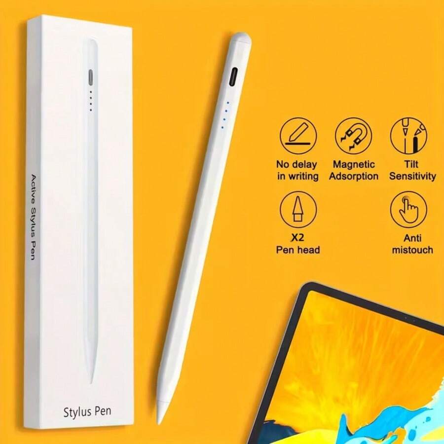通用USB充电触控笔，兼容iPad第9/10代、第2代Apple Pencil、iPad Pro 11/12.9英寸第3/4/5代、iPad mini 5/6、iPad 6/7/8、iPad Air 3/4/5，适用于2018-2024年款，包含2个替换笔尖，内置可充电锂聚合物电池。 - 彩色 - 查看 1