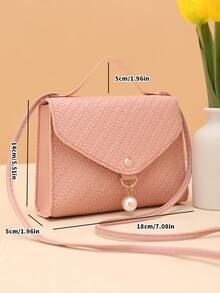 Bolso bandolera de unicolor con textura de hierba y decoración de perlas - Rosa - Ver 5