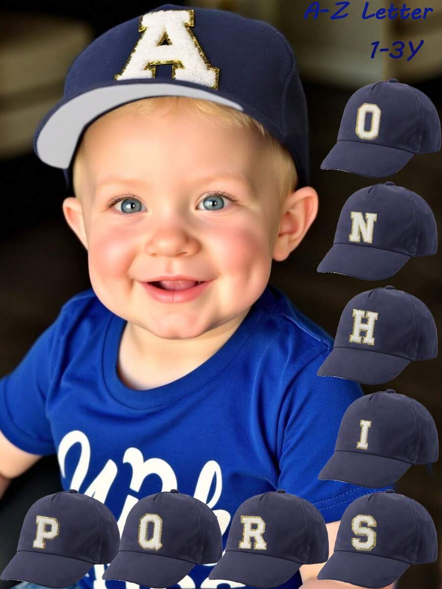 1pc 26 Alphabet Pattern Baby Toddler Boys Girls Adjustable Baseball Cap, Children Casual Sun Hat - Navy Blue - View 1
