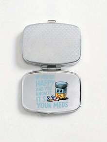 Caja de píldoras portátil con compartimentos duales y diseño de serie de letras con patrón lindo, caja de almacenamiento de metal en miniatura adorable, caja de píldoras portátil para volver a la escuela, regalo personalizado con logotipo de dibujos animados - Plateado - Ver 8