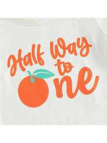 Half Way To One Newborn Baby Girls Birthday Outfits Letter Print Romper Bodysuit Top + Strawberry/Ice Cream/Orange/Watermelon Print Shorts + Bow Headband 3Pcs Clothes Set - 亮橙色 - 查看 8