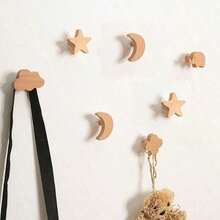 1PC Solid Wood Wall Hook, Wall Hanging Clothes Hook, Star Moon Cloud Cartoon Hook - 1PC - View 8