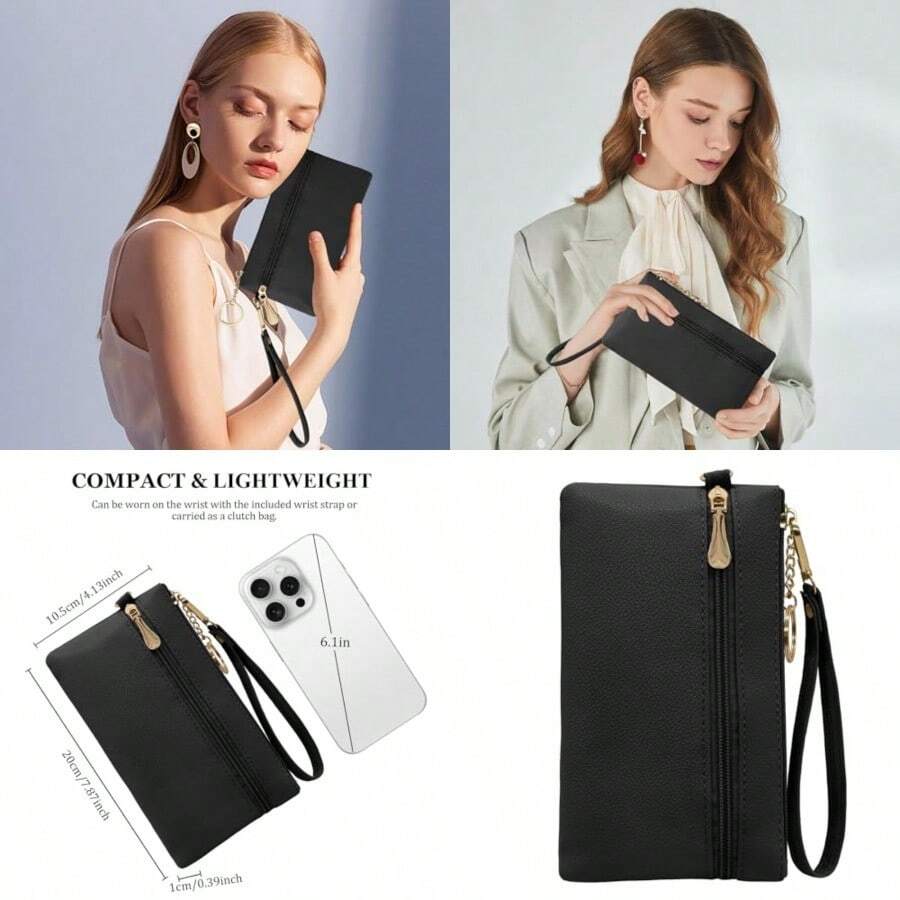 LJCZKA Leather Wristlet Wallet For Women Men Large Capacity Clutch Handbags Purses Long Cellphone Credit Card Holder Pocket Bag With Wrist Strap Keychain Black2 - 黑色2 - 查看 1