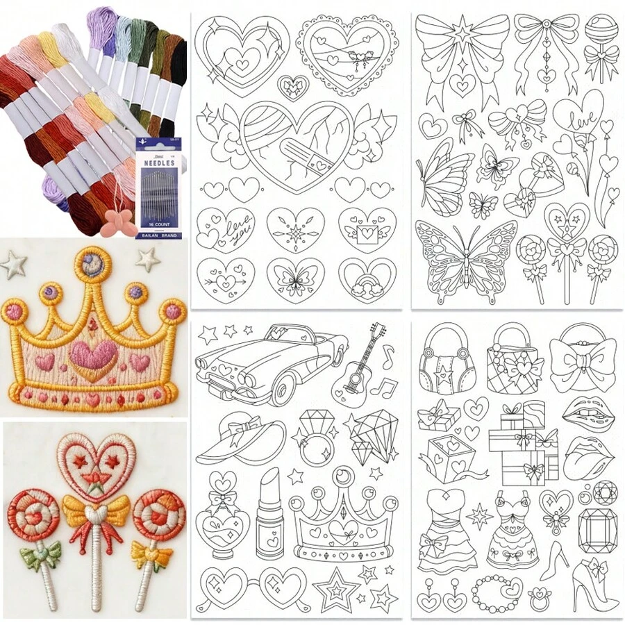 Pre-Printed Heart Plant Embroidery Stickers Water-Soluble Washable Non-Woven Stabilizer For DIY Sewing & Craft - A - View 1