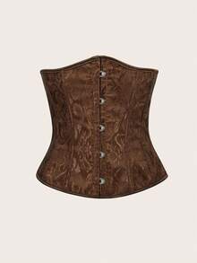 Vintage Jacquard Lace-Up Backless Waist Cincher Belt, Renaissance Pirate Style - Brown - View 4