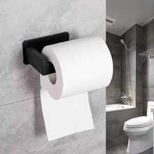 304 Stainless Steel Toilet Paper Holder, Wall Mounted Bathroom Tissue Roll Dispenser, No Drilling Required - B-Black - View 5