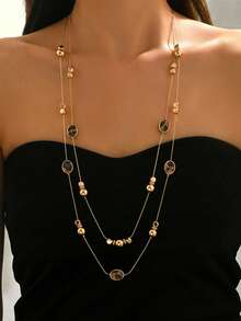 1件性感时尚欧美波西米亚风多色玉米链项链，新款仿珍珠心形吊坠项链，多心双层项链，多色树脂块配CCB金链项链，四叶五叶幸运花银链项链，仿绿松石珠和玻璃珠三层项链，水钻设计金链双层项链 - 彩色 - 查看 1