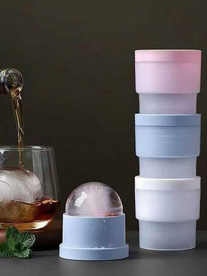 3pcs Ice Ball Maker, Round Ice Cube Mold Suitable For Whiskey, Cocktails, Juices, Bourbon, Old Fashioned, Transparent Ice Cube Mold Silicone Freeze Mold (White, Blue And Pink)
