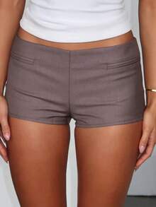 Y2k Low Rise Booty Shorts For Women Micro Mini Fitted Shorts Hot Pants Going Out Bottoms Streetwear Women's Low Rise Booty Shorts Y2k Skinny Micro Mini Shorts Summer Hot Pants - 咖啡棕 - 查看 2