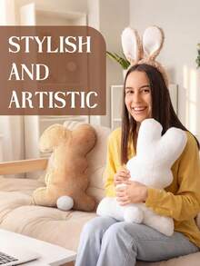 Gối trang trí hình thỏ Phục Sinh bằng vải nhung mềm mại, quà tặng cho ghế sofa, phòng ngủ, phòng khách, trang trí nhà cửa, trang trí lễ Phục Sinh. - màu nâu - Xem 3