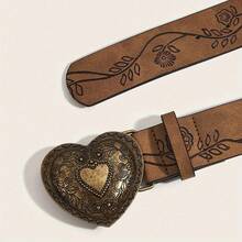 1pc Women's Retro Carved Heart Print Western Style Denim Belt, Versatile For Jeans And Dresses - Multicolor - View 8