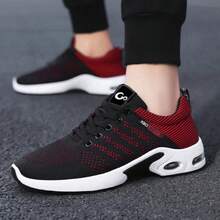 Men's All Seasons Red Sneakers :Men's Breathable Non-Slip Sports Shoes With Air Cushion Technology,Men's Light Weight Running Sneakers, Breathable Lace Up Low Top Walking Trainers, Comfortable And Fashion Tennis Gym Shoes, Hiking&Outdoor Sports Shoes. - 紅色 - 查看 4