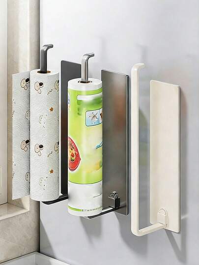 1 قطعة حامل منشفة ورقية مثبت على الحائط بدون ثقب، مناسب لتخزين لفات المناشف الورقية في المطابخ والحمامات، حامل ورق التواليت، رفوف المناشف في الحمام، تنظيم المطبخ