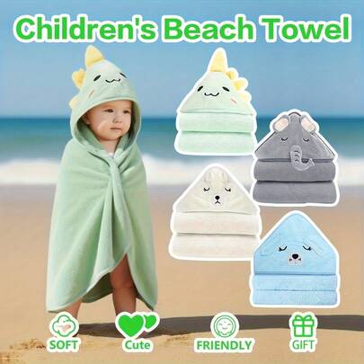 1pc 80*80cm Baby Hooded Bathrobe, Cartoon Animal Pattern, Lightweight, Polyester Fabric Soft & Absorbent, Suitable For Napping, Swaddling, Baby Blanket, Multi-Scene Use