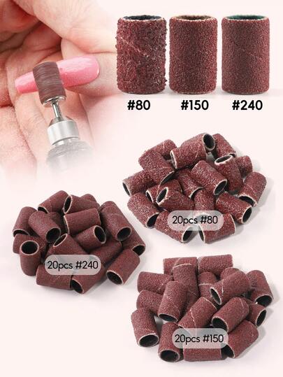  PEACECOLOR 60PCS Sanding Bands For Nail Drill Machine, #80 #150 #240 Sanding Bands Quick Remove Nails, Professional Nail Drill Supplies For For Beginners & Pros Home Salon Nail Smoothing