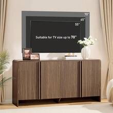 63" Fluted Sideboard Buffet Cabinet With Storage, Modern Credenza Console With 4 Doors And Adjustable Shelves, Wood Cabinet For Kitchen, Living Room Or Hallway - 棕色 - 查看 6