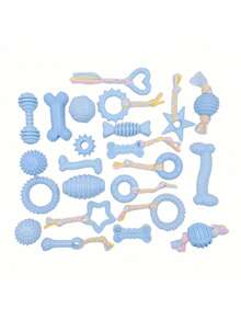 OBOVAY 随机组合的吱吱叫狗狗玩具，幼犬磨牙玩具，幼犬磨牙玩具，小型和中型犬玩具，互动宠物用品 - 藍色 - 查看 4