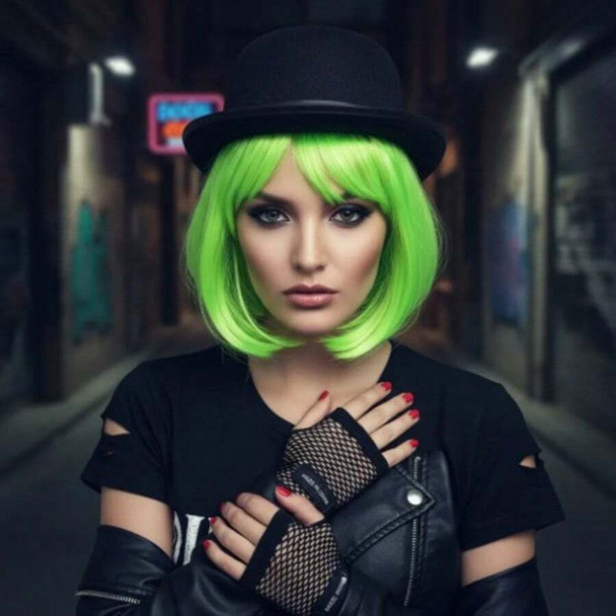 80s Cyndi Lauper Rock Punk Gothic Costume Kit - Màu xanh chanh - Xem 1