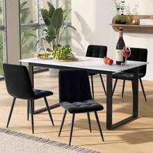 Matgrupp (bord 140/180*80*75 cm med 4 stolar), modern köksgrupp, svarta sammetsstolar, vit MDF-bordsskiva, svarta bordsben - Vitt - Visa 12